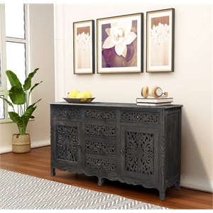 Taran Designs Monte 6-drawer 2-door Carved Solid Wood Sideboard in Black