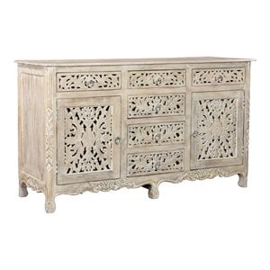 Taran Designs Monte 6-drawer 2-door Carved Solid Wood Sideboard in White