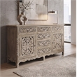 Taran Designs Monte 6-drawer 2-door Carved Solid Wood Sideboard in Gray