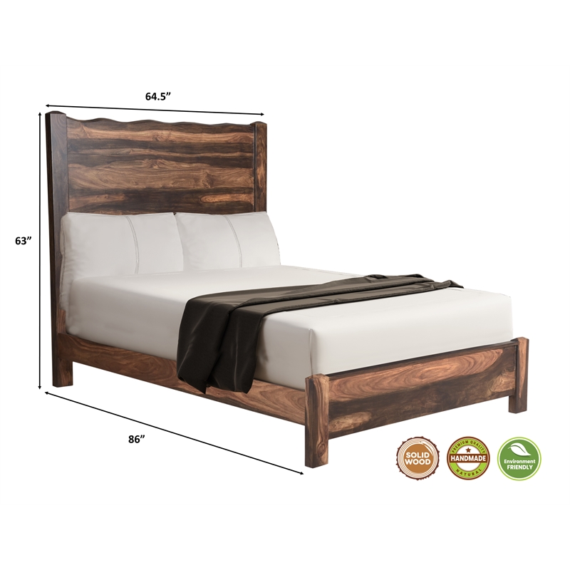Taran Designs Darcy Live Edge Solid Wood Queen Panel Bed in Dark Brown