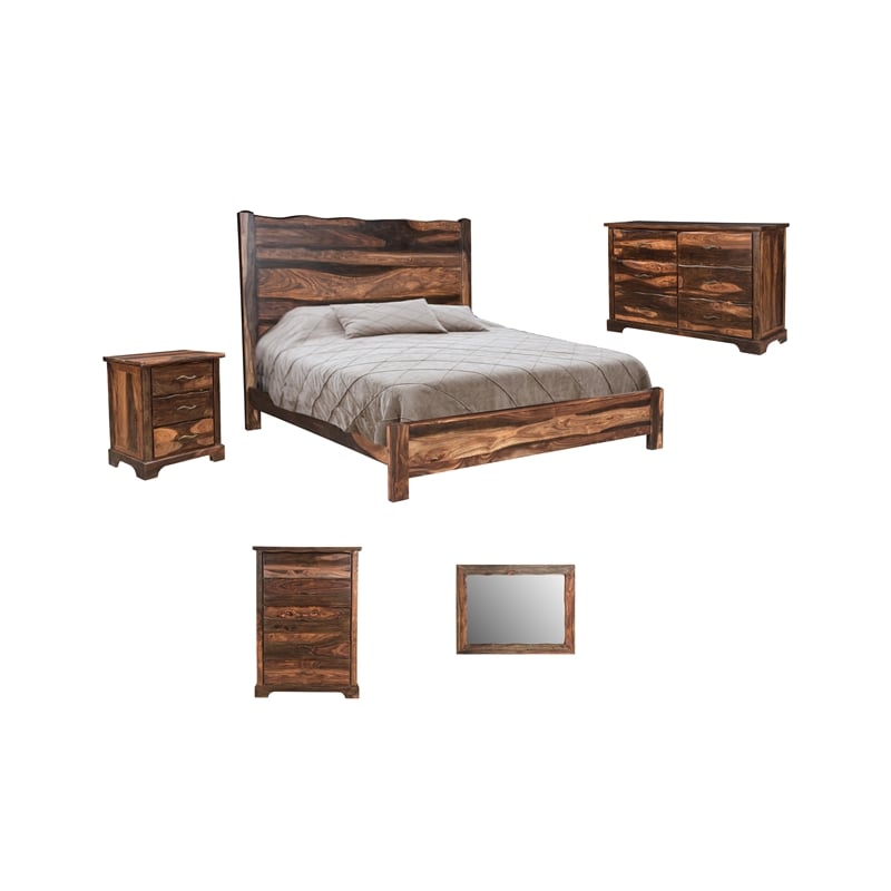 Taran Designs Darcy Live Edge Solid Wood King Panel Bed in Dark Brown