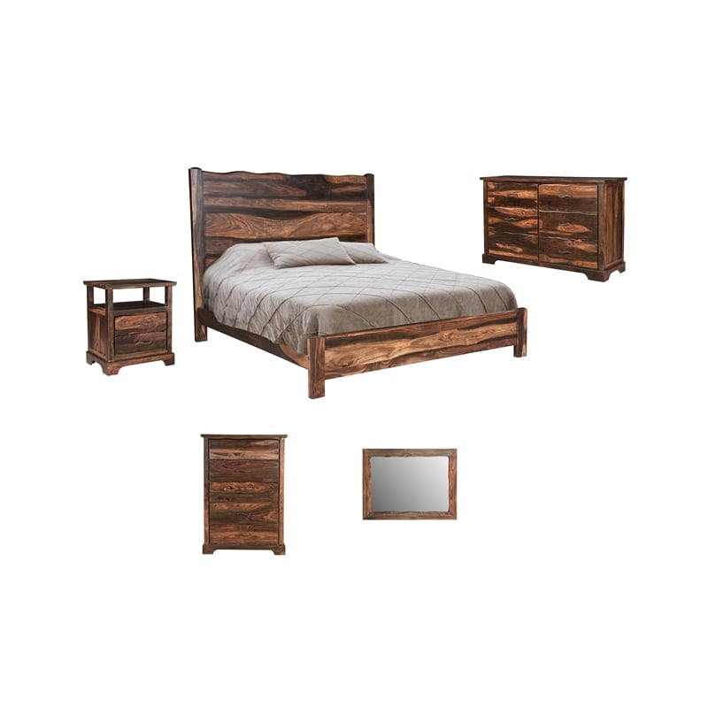 Taran Designs Darcy Live Edge Solid Wood King Panel Bed in Dark Brown