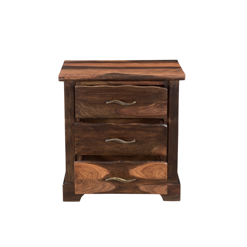 Taran Designs Darcy 3-drawer Live Edge Solid Wood Nightstand in Dark Brown