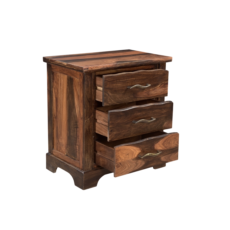 Taran Designs Darcy 3-drawer Live Edge Solid Wood Nightstand in Dark Brown