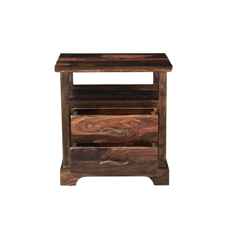 Taran Designs Darcy 2-drawer Live Edge Solid Wood Nightstand in Dark Brown