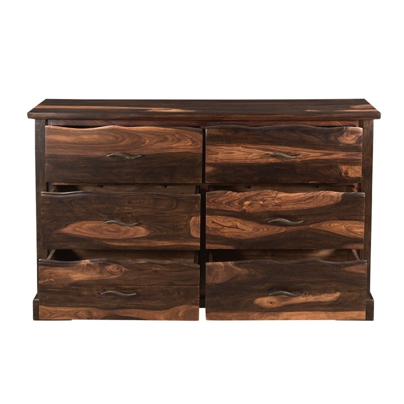 Taran Designs Darcy 6-drawer Live Edge Solid Wood Dresser in Dark Brown