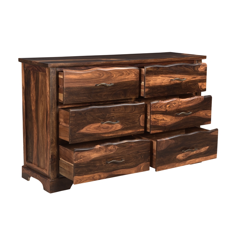 Taran Designs Darcy 6-drawer Live Edge Solid Wood Dresser in Dark Brown