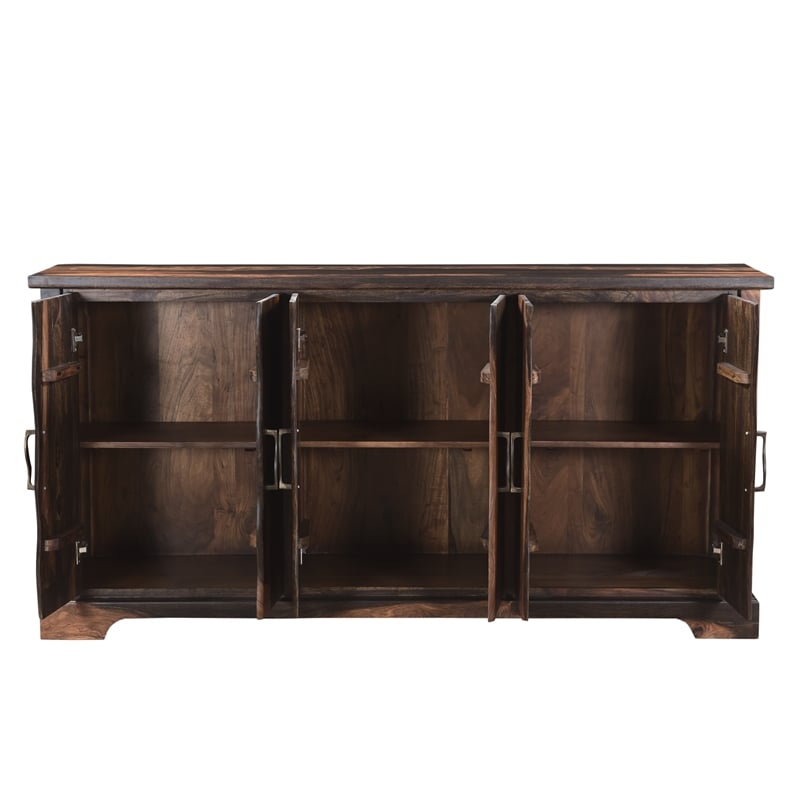 Taran Designs Darcy 6-door Live Edge Solid Wood Sideboard in Dark Brown