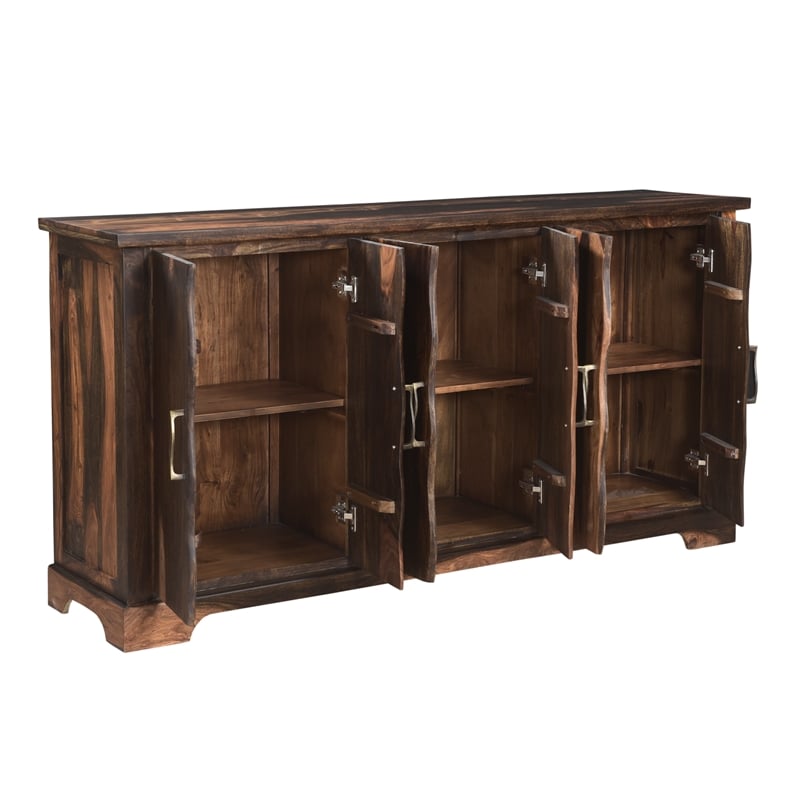 Taran Designs Darcy 6-door Live Edge Solid Wood Sideboard in Dark Brown