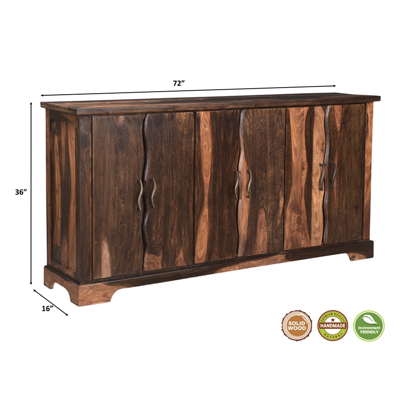 Taran Designs Darcy 6-door Live Edge Solid Wood Sideboard in Dark Brown