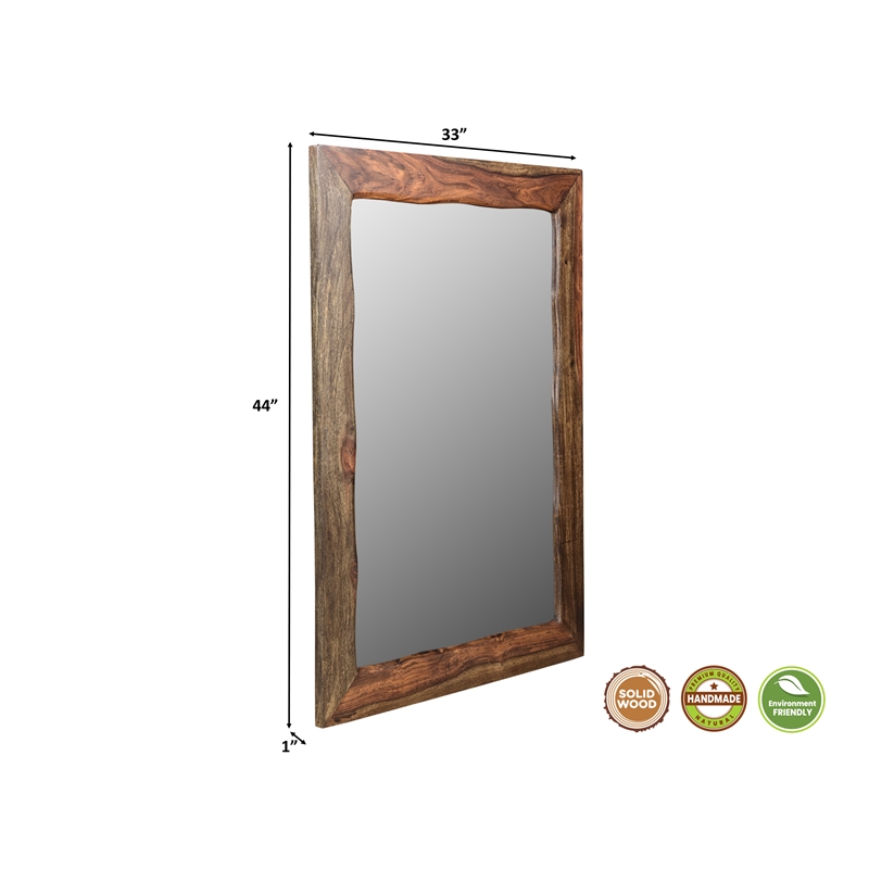 Taran Designs Darcy Live Edge Solid Wood Accent Mirror in Dark Brown