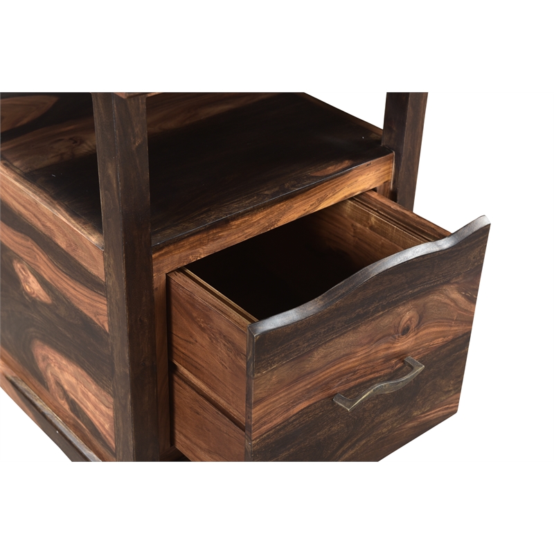 Taran Designs Darcy 4-drawer Live Edge Solid Wood Writing Desk in Dark Brown
