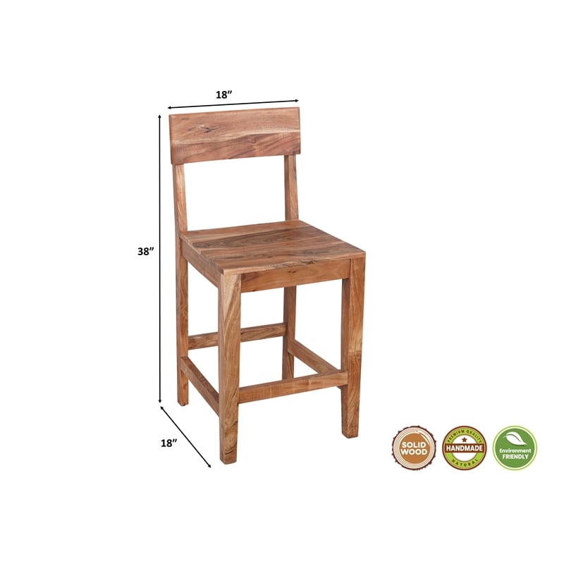 Taran Designs Harper Solid Wood Counter Chair in Brown (Set of 1)