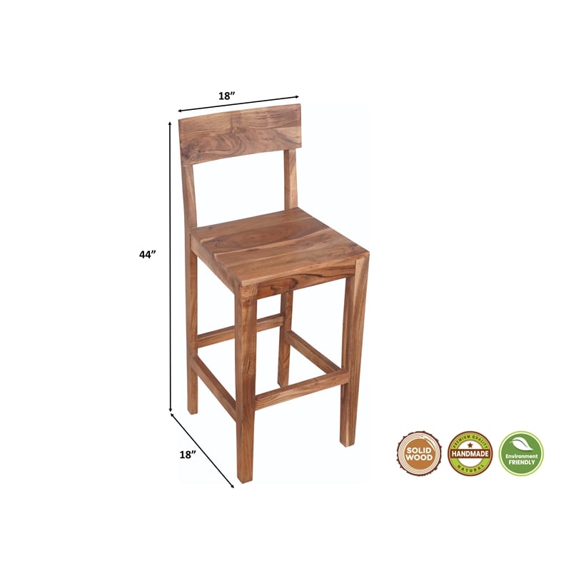Taran Designs Harper Solid Wood Bar Chair in Brown (Set of 1)