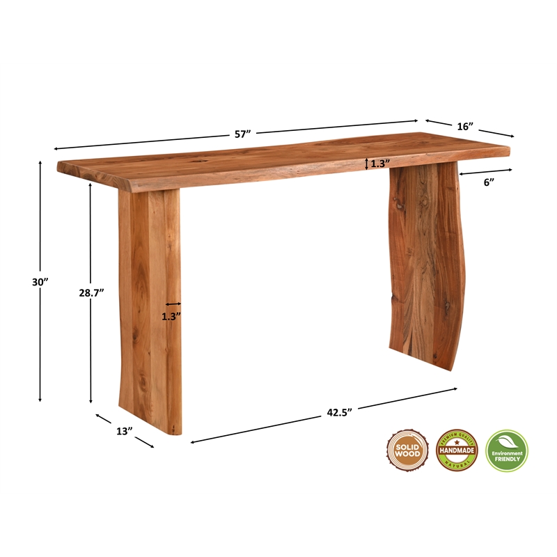 Taran Designs Harper Live Edge Solid Wood Console Table in Brown