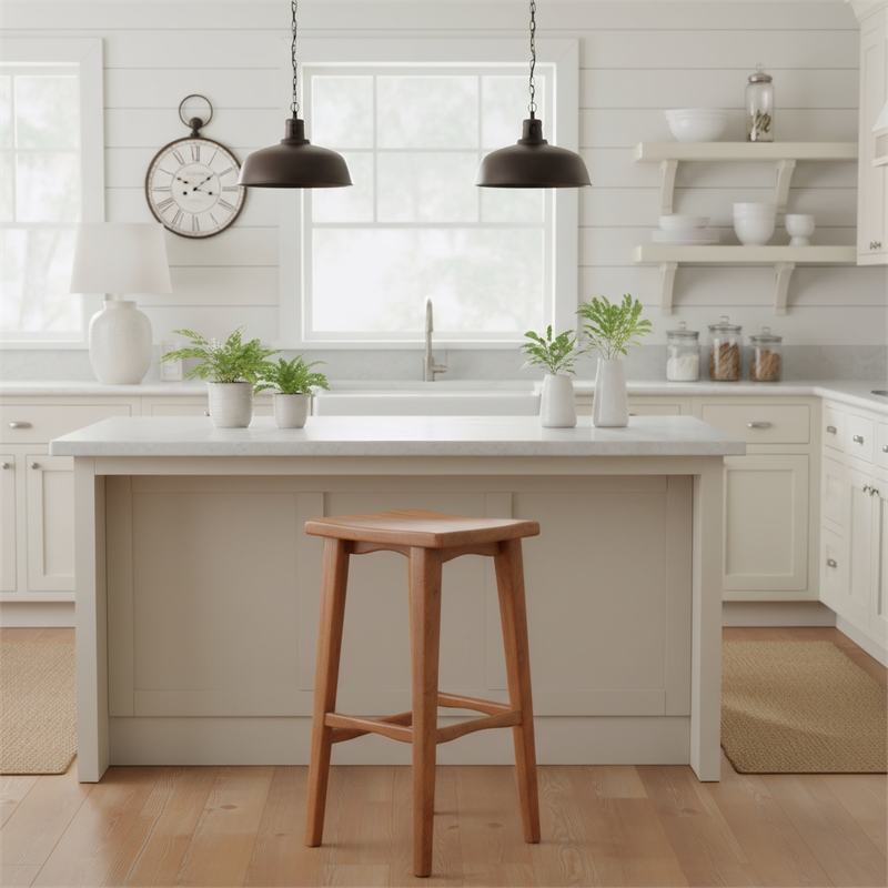 Taran Designs Harper Solid Wood Bar Stool in Brown