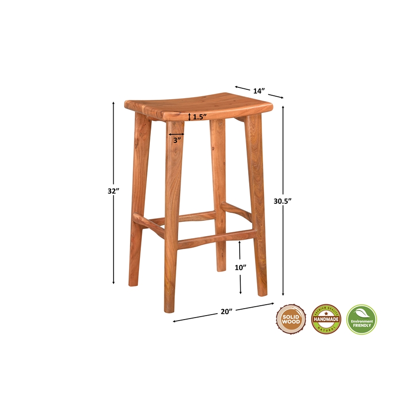 Taran Designs Harper Solid Wood Bar Stool in Brown