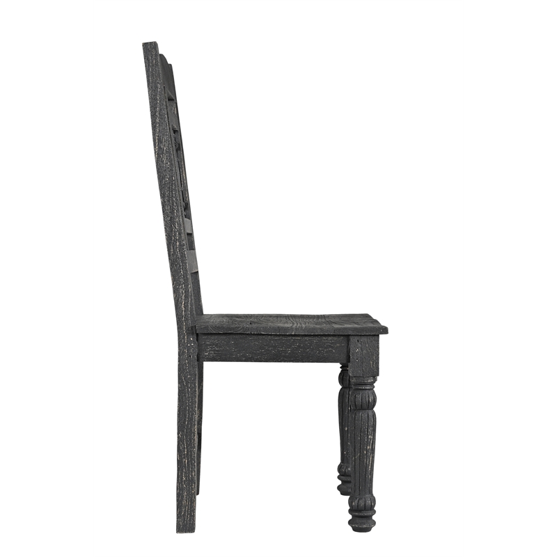 Taran Designs Milton Carved Solid Wood Dining Chairs (Set of 2) in Black