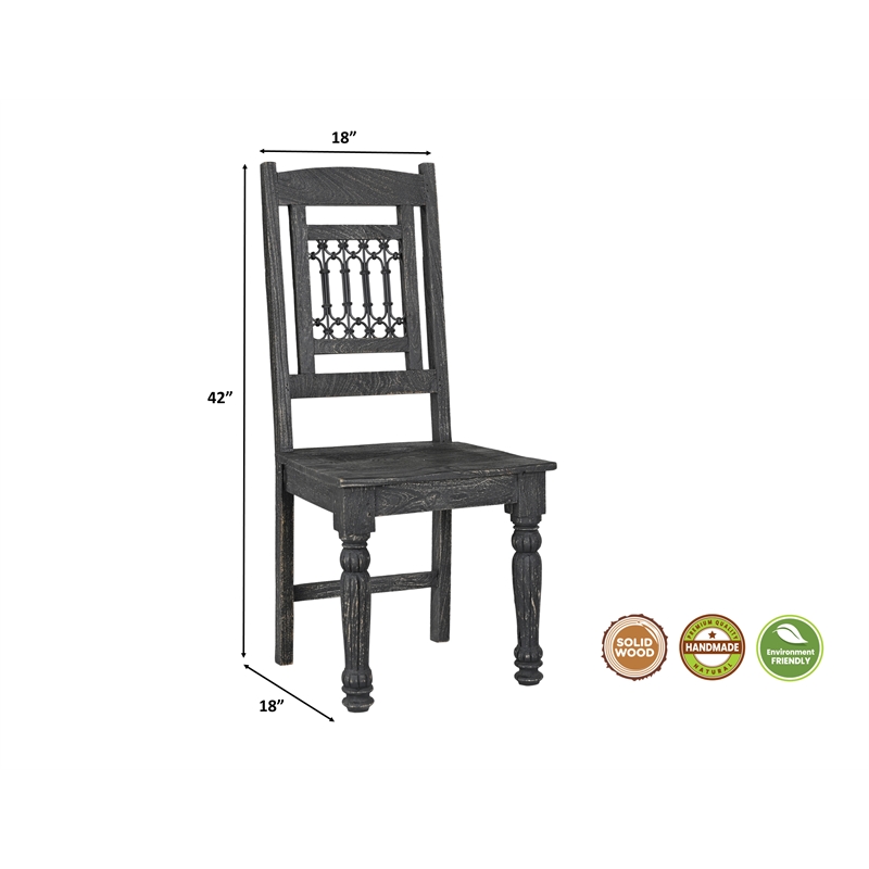 Taran Designs Milton Carved Solid Wood Dining Chairs (Set of 2) in Black
