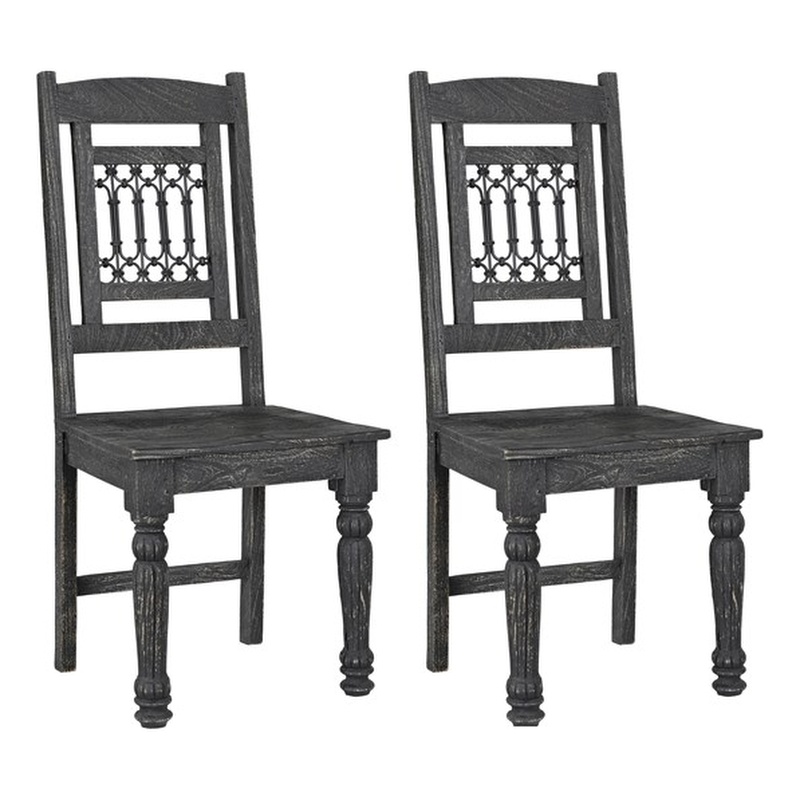 Taran Designs Milton Carved Solid Wood Dining Chairs (Set of 2) in Black