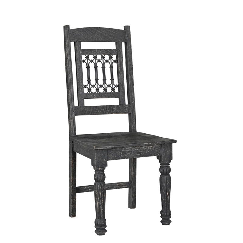Taran Designs Milton Carved Solid Wood Dining Chairs (Set of 2) in Black