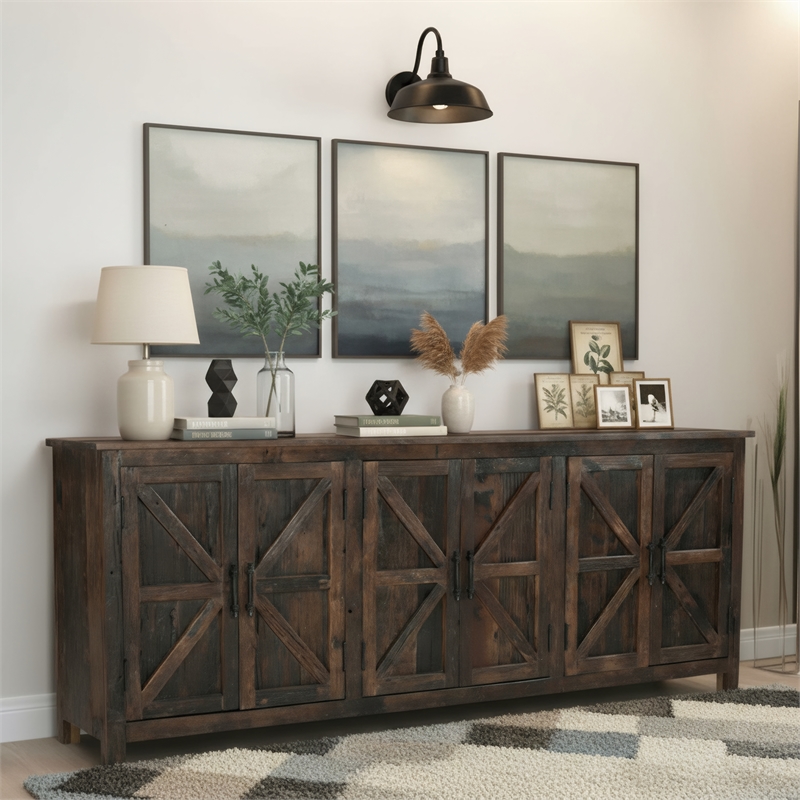 Taran Designs Milton 6-door Solid Wood Sideboard in Dark Brown