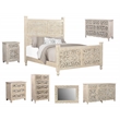 Taran Designs Monte Floral Carved Solid Wood King Panel Bed in White