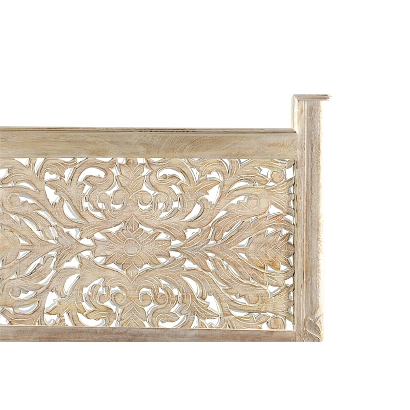 Taran Designs Monte Floral Carved Solid Wood King Panel Bed in White