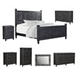 Taran Designs Monte Floral Carved Solid Wood King Panel Bed in Black