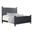 Taran Designs Monte Floral Carved Solid Wood King Panel Bed in Black