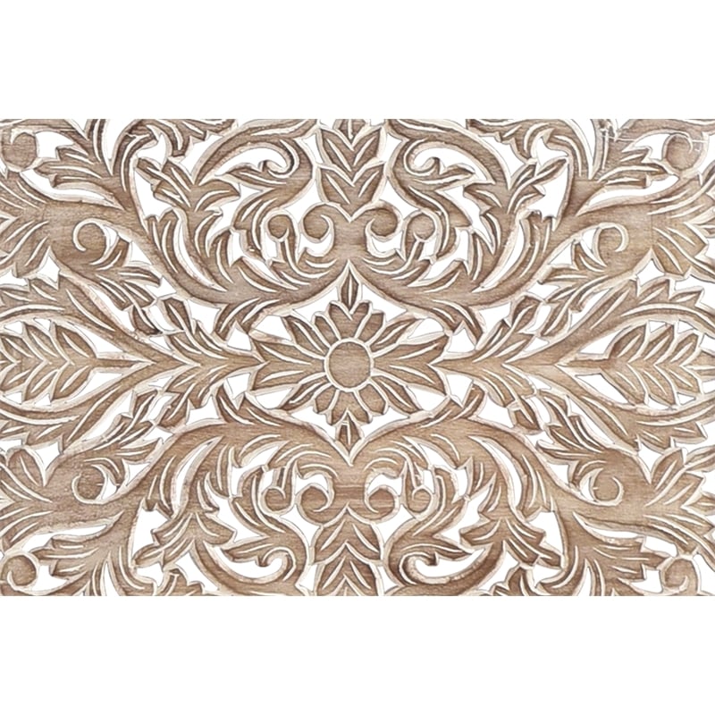 Taran Designs Monte Floral Carved Solid Wood King Panel Bed in Gray