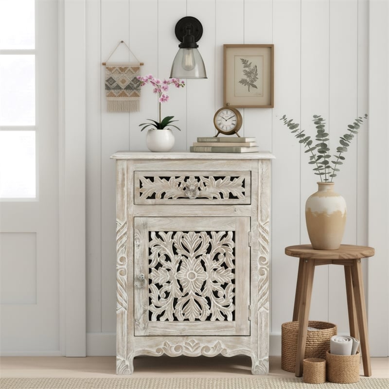 Taran Designs Monte 1-drawer 1-door Solid Wood Nightstand (Right) in White