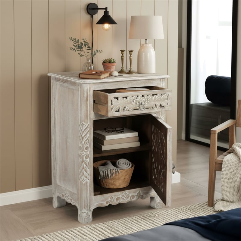Taran Designs Monte 1-drawer 1-door Solid Wood Nightstand (Right) in White