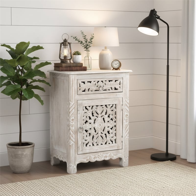 Taran Designs Monte 1-drawer 1-door Solid Wood Nightstand (Right) in White