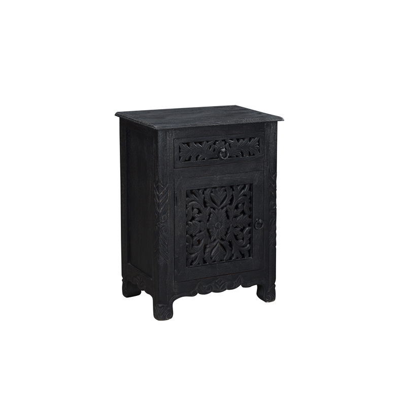 Taran Designs Monte 1-drawer 1-door Solid Wood Nightstand (Left) in Black