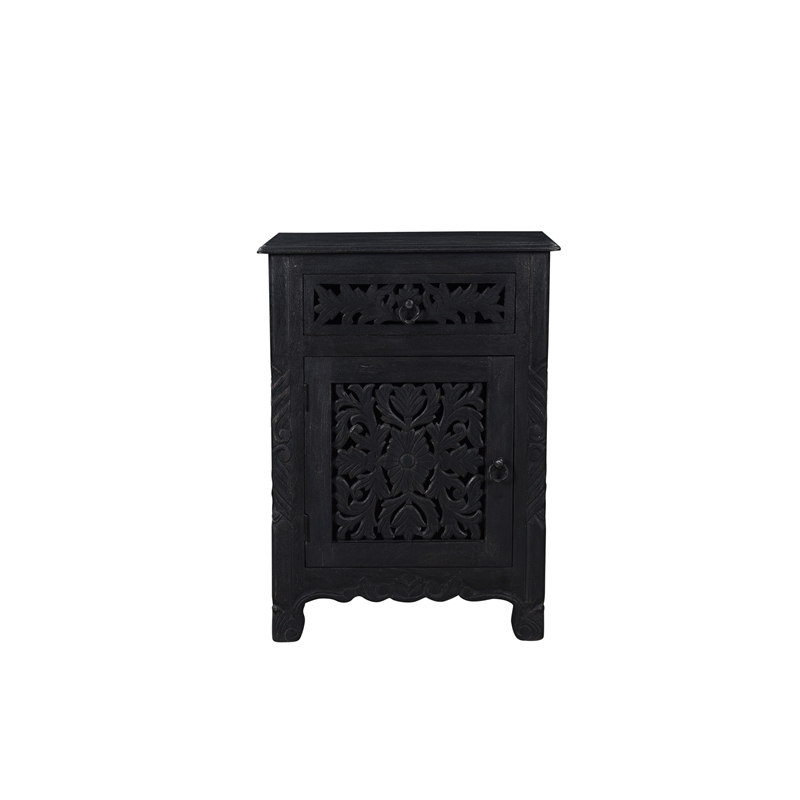 Taran Designs Monte 1-drawer 1-door Solid Wood Nightstand (Left) in Black