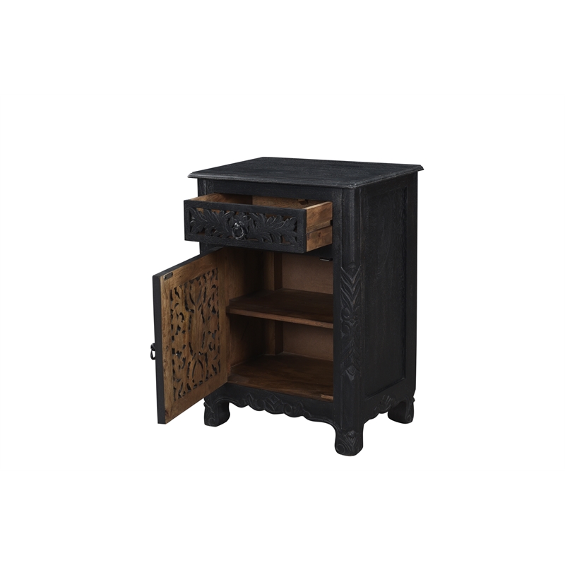 Taran Designs Monte 1-drawer 1-door Solid Wood Nightstand (Left) in Black