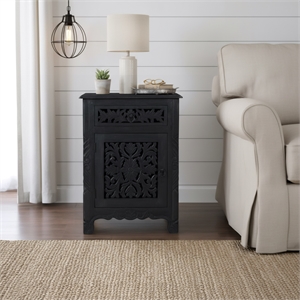 Taran Designs Monte 1-drawer 1-door Solid Wood Nightstand (Left) in Black