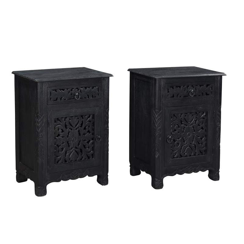 Taran Designs Monte 1-drawer 1-door Solid Wood Nightstand (Right) in Black