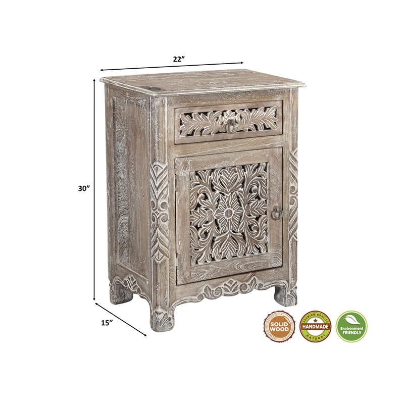 Taran Designs Monte 1-drawer 1-door Solid Wood Nightstand (Left) in Gray