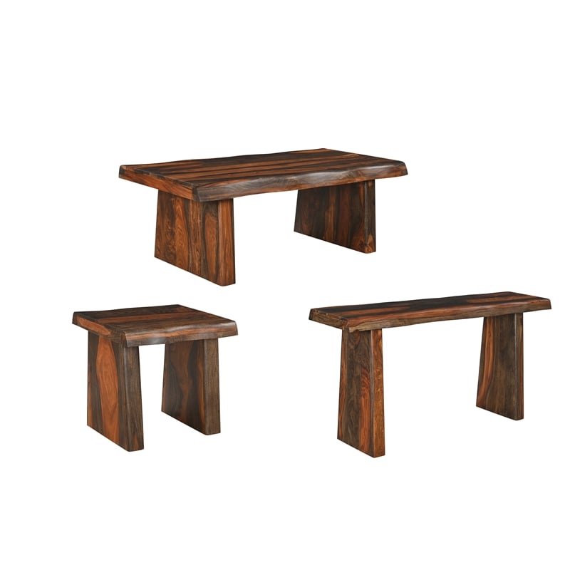 Taran Designs Darcy Live Edge Solid Wood Coffee Table in Dark Brown