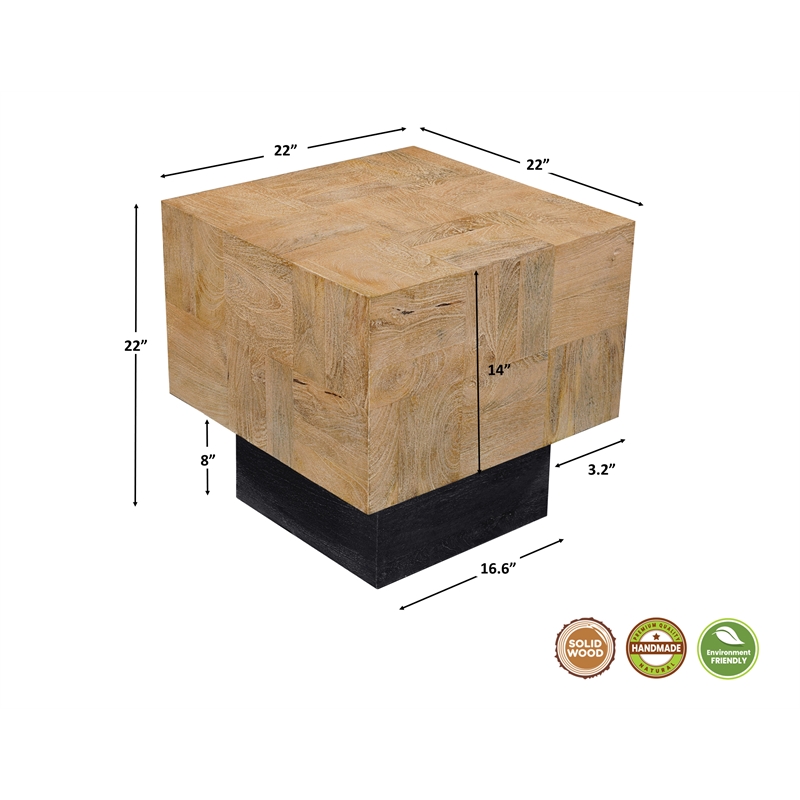 Taran Designs Maria Modern Solid Wood Square End Table in Brown