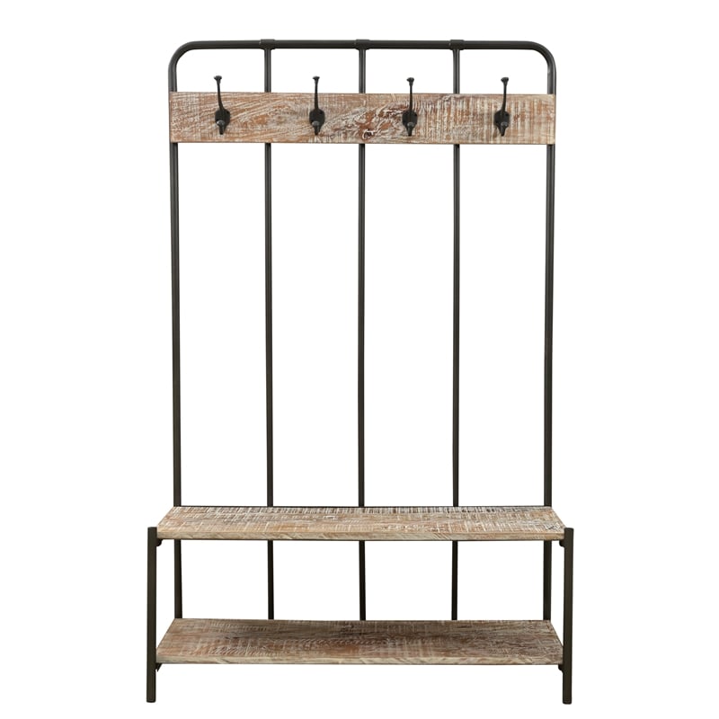 Taran Designs Keaton Solid Wood Hall Tree Bench in Brown/Black