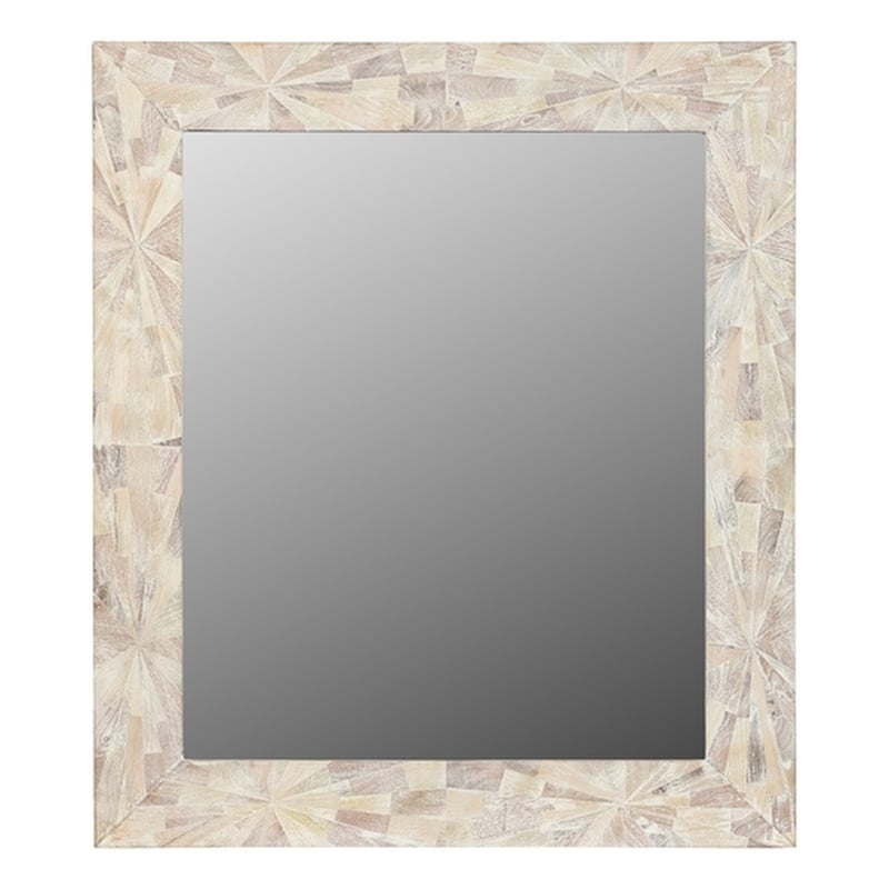 Taran Designs Carla Chevron Solid Wood Accent Mirror in White Multicolor