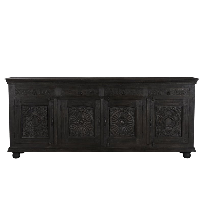 Taran Designs Monte 4-drawer 4-door Carved Solid Wood Sideboard in Black