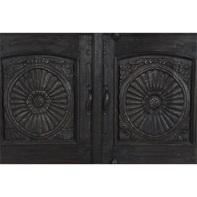 Taran Designs Monte 4-drawer 4-door Carved Solid Wood Sideboard in Black