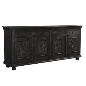 Taran Designs Monte 4-drawer 4-door Carved Solid Wood Sideboard in Black