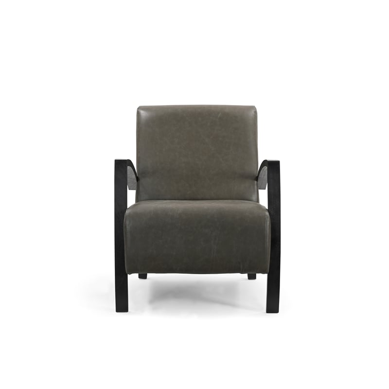 Taran Designs Kenneth Leather Upholstered Solid Wood Accent Chair in Green/Black