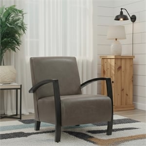 Taran Designs Kenneth Leather Upholstered Solid Wood Accent Chair in Green/Black