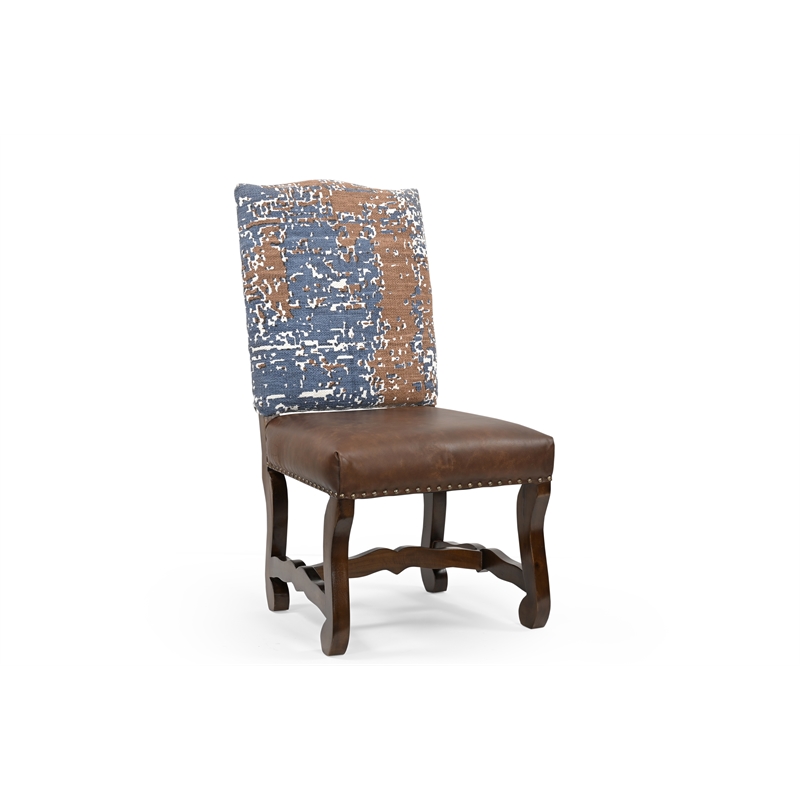 Taran Designs Kenneth Chenille/Leather Dining Chairs (Set of 2) in Blue/Brown